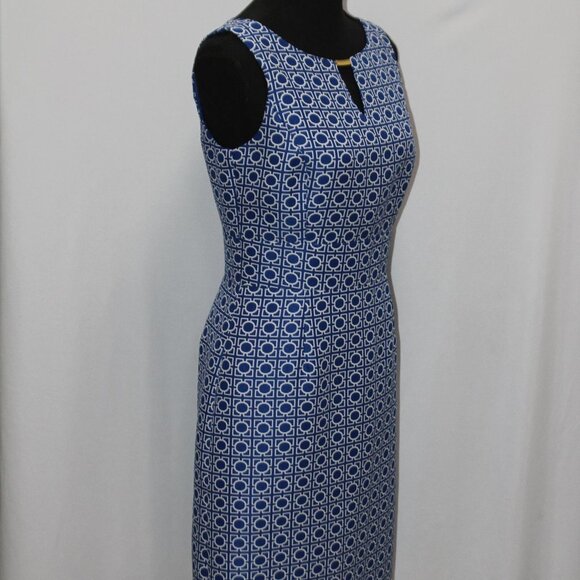 Tahari Levine Studio A-Line Sleeveless Dress Zip-Up Blue & White - Picture 14 of 15